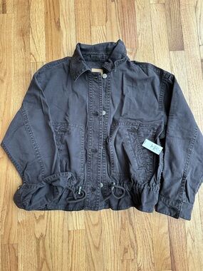 Women's Vintage Black Drawstring Waist Utility Jacket